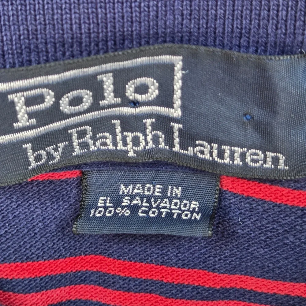Polo Ralph Lauren Polo Shirt Mens XL Striped Short Sleeve Pique Navy Blue Red